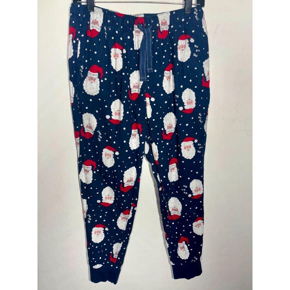 Old Navy Women’s Santa Face Holiday Pajama Pants Blue Christmas Lounge Sleepwear